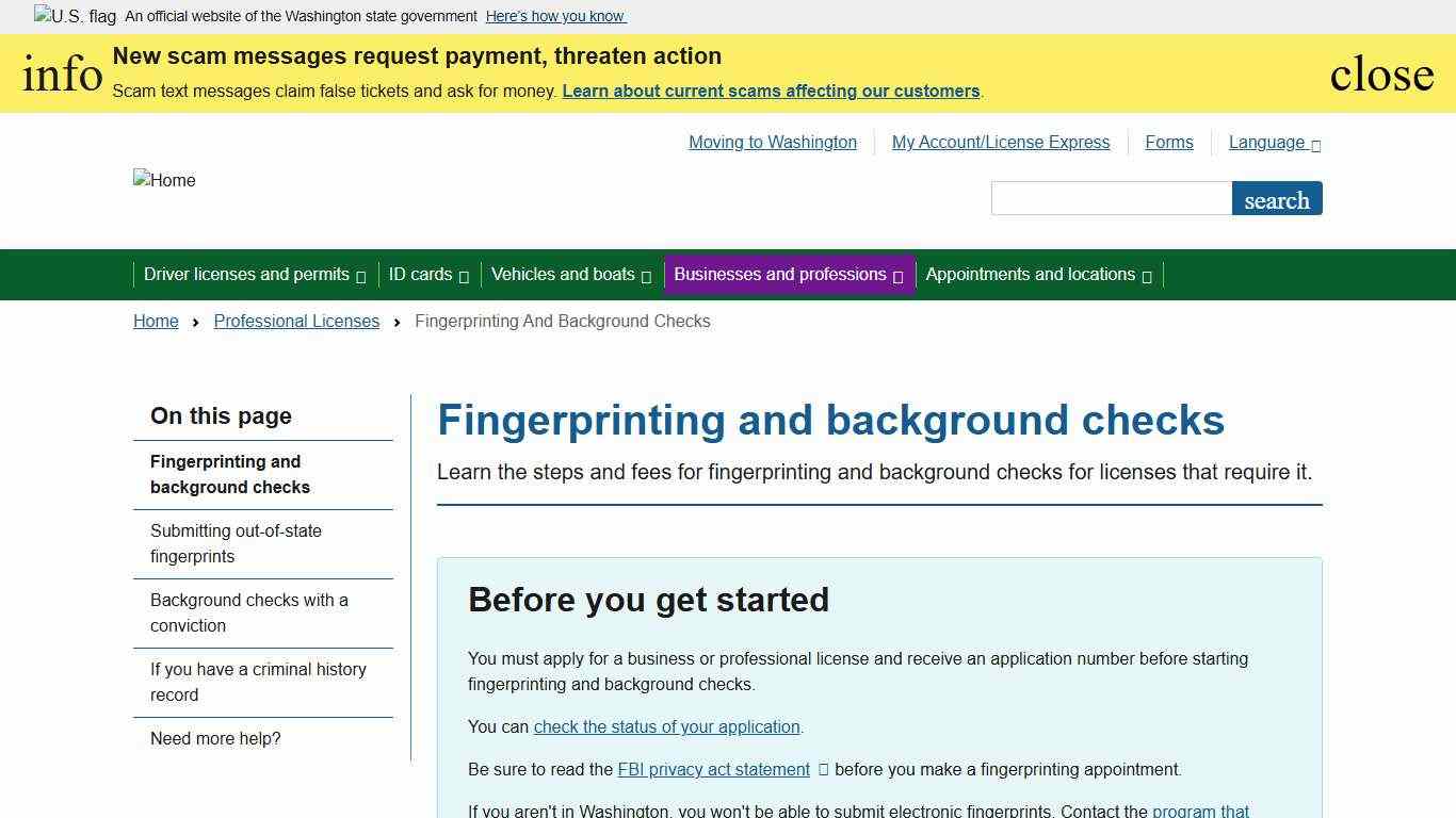 Fingerprinting and background checks | Washington State Department of Licensing