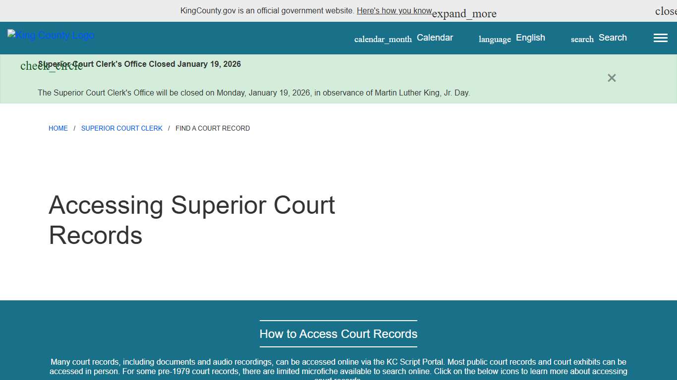 Accessing Superior Court Records - King County, Washington